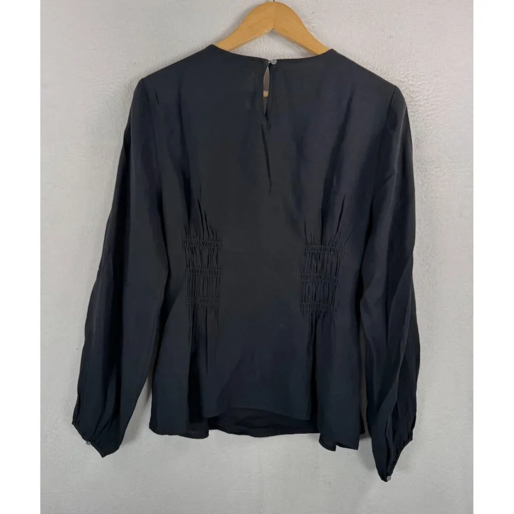 J.Crew Shirred-waist top in‎ viscose crepe black sz 10 preppy